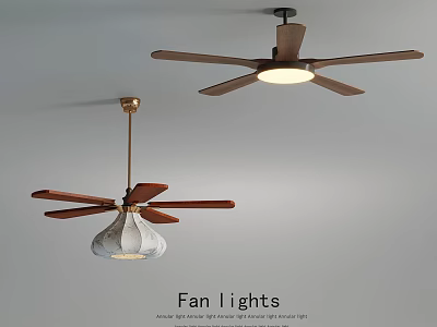 Stylish Modern Fan Lights with Wooden Blades and Fabric Shade Design 3d model