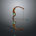Traditional Wooden Bow With Brown Body Green Circular Decorations And Green Arrow On String