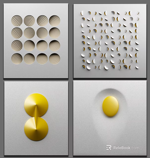 Modern Decorative Panels With Circular Crescent Patterns And Yellow Accents 3d model
