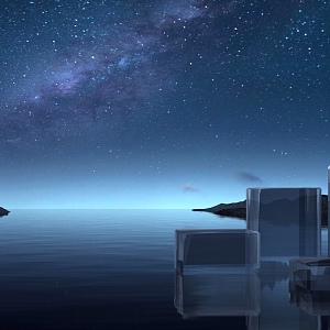 The end of the film distant mountains sea starry sky 3d model