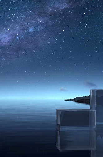 The end of the film distant mountains sea starry sky 3d model