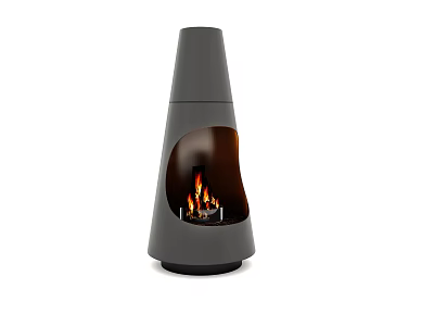 Sleek Modern Conical Gray Fireplace With Flaming Interior And Contemporary Design 3d model