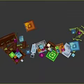 Colorful Pixel Style Block Objects With Various Colors Different Shapes And Plant Decor 3d model
