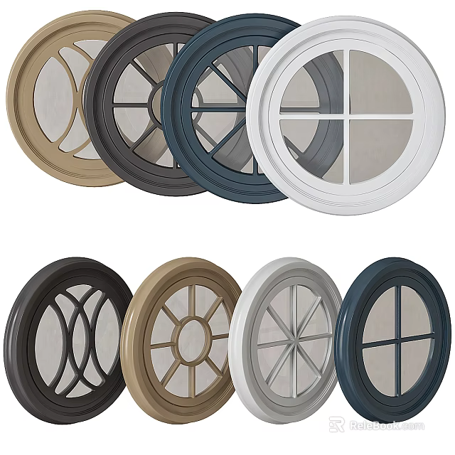 Round Window Frames In Different Colors And Decorative Design Patterns 3d model