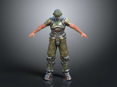3D Model Of Warrior Character In Metallic Armor With Green Pants And Helmet 3d model