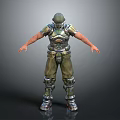 3D Model Of Warrior Character In Metallic Armor With Green Pants And Helmet