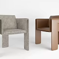 Two Tone Modern Accent Chairs in Gray Fabric and Brown Leather with Square Arms Design