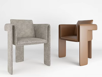 Two Tone Modern Accent Chairs in Gray Fabric and Brown Leather with Square Arms Design 3d model