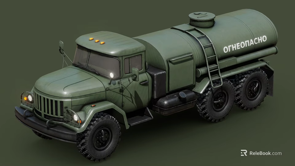 Military Green Tanker Truck Functional Design 3d model 