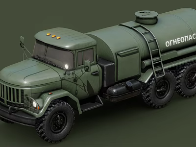 Military Green Tanker Truck Functional Design 3d model