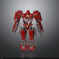 Red Mech Robot Character 3D Model with Yellow Eyes and Silver Armor Design