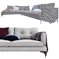 Modern Gray Sofa Display In Multiple Angles With Red Blue Pillows And Gray Blanket 3d model