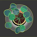 3D Rendered Green Leafy Plant With Glossy Foliage In Orange Beige Layered Pot