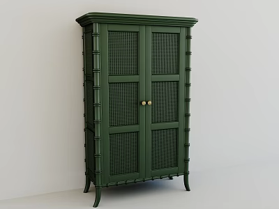 Green Sideboard With Rattan Door Panels Bamboo Style Frame And Brass Handles 3d model