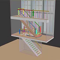 Wooden Multi Level Staircase Design With Connecting Platforms And Large Windows