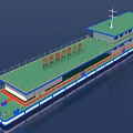 Multi Deck Engineering Ship With Green Deck And Blue Trim 3d model