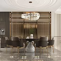 Elegant Dining Living Room Interior With Marble Counter Wine Rack And Gold Accent Chairs