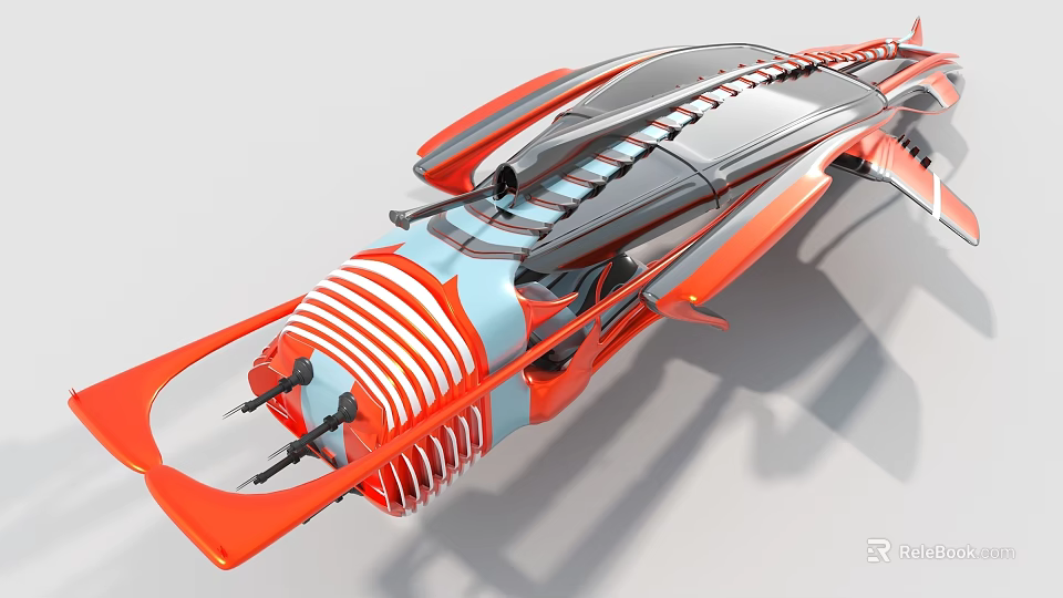 Red And Silver Fighter Jet With Streamlined Design Transparent Sections And Complex Mechanics 3d model 