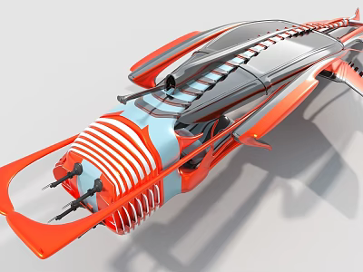 Red And Silver Fighter Jet With Streamlined Design Transparent Sections And Complex Mechanics 3d model