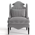 Gray Striped Fabric Armchair With Accent Pillow And Black Wooden Legs