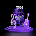 Purple Music Notes Guitar Photo Check-in Spot with Transparent Base for 2026 Bright Music Festival