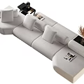 Modern White Sectional Sofa With Pillows Side Tables And Decorative Plant 3d model