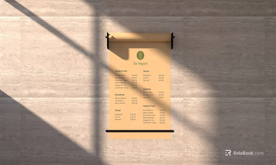 Commercial Café Menu Display Equipment Wall Mounted Scroll Style Hanging Board For Business Restaurant Use 3d model 