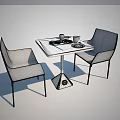 Modern Minimalist Dining Table Set With White Square Table And Two Chairs 3d model