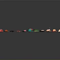 Colorful Small Food Items Arranged in Rows with Vibrant Colors and Shapes
