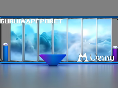 Modern Glass Fronted Display Shelves with Blue Decor and Liemu Branding 3d model