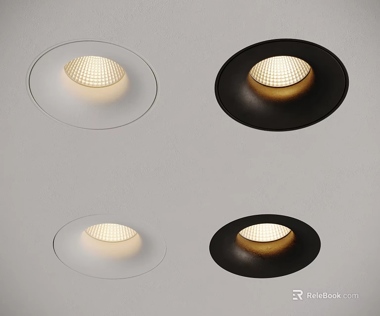 Modern Ceiling Installed Downlights and Spotlights with White Black Frames and Warm Light 3d model