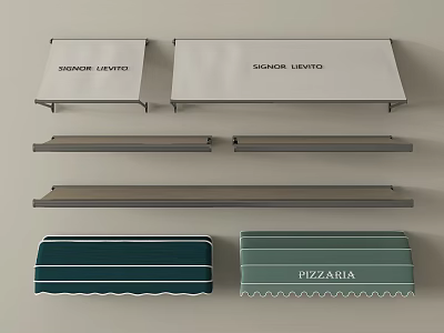 White And Green Commercial Awnings Various Styles With Signage For Business Spaces 3d model