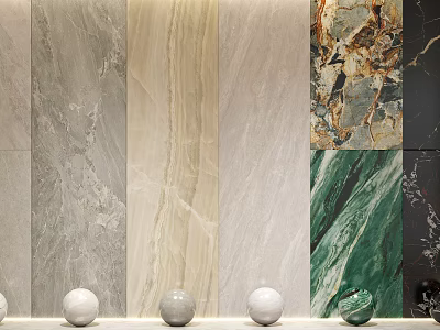 Modern Wall Panels With Diverse Marble Textures And Decorative Balls 3d model