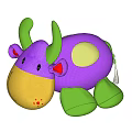 Purple Cow Shaped Plush Toy With Green Horns Ears Legs Yellow Nose And Red Dots