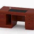 Dark Brown Wooden Office Desk Featuring Black Desk Pad And Storage Drawers