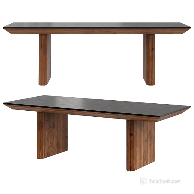 Modern Dark Top Dining Table With Wooden Legs And Simple Design 3d model