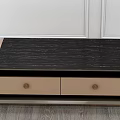 Modern Coffee Table With Black Marble Top And Two Beige Drawers 3d model