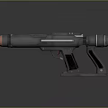 Futuristic Sci Fi Weapon Black With Red Accents Modern Design Sleek Appearance And Detailed Structure