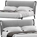 Modern Double Bed with Gray Headboard White Pillows Dark Blanket and Black Frame 3d model