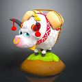 Cute Cartoon Sheep With Big Horns Red Balls Red White Patterned Body Green Grass Brown Base