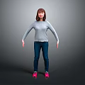 Woman in Gray Sweater Blue Jeans and Pink Shoes Standing on Gray Background