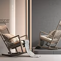 Modern Designer Woven Rocking Chair With Wooden Frame And Comfortable Pillow
