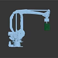 Blue Robotic Arm Equipment Grasping Green Block In Industrial Application