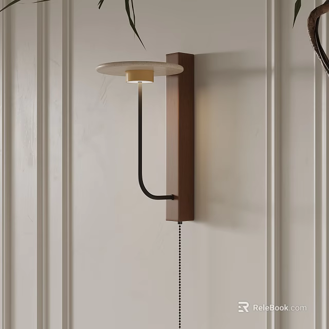 Modern Wooden Wall Mounted Lamp With Round Shade For Interior Design 3d model