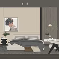 Modern Bedroom With Neutral Tones Bed Wall Art Cozy Rug And Plants