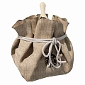 Linen Storage Bag With Wooden Handle And White Rope For Daily Use