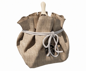 modern bag starbucks linen bag coffee beans 3d model