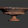 Red Bowl Shaped Sculpture With Irregular Edges And Textured Surface On Base