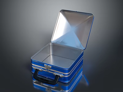 Blue Metal Handcase With Open Lid And Black Handle For Storage 3d model