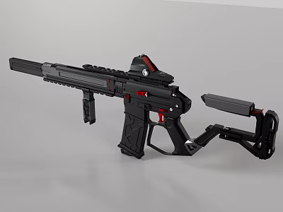 Futuristic Tactical Weapon Design With Black Red Accents Ergonomic Grip And Tactical Stock 3d model